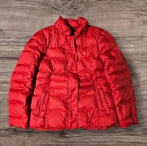 Tommy Hilfiger Womens XL Puffer Down Jacket Red Full Zip Snap Coat With Pockets